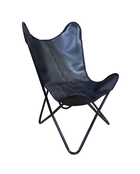 Monroe Butterfly Chair - Black Frame - Black Stitched Leather