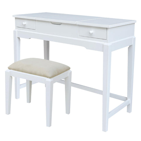 International Concepts Solid Wood Vanity Table with Bench in White