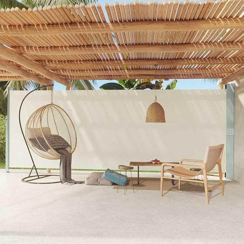 vidaXL Retractable Awning, Patio Retractable Side Screen Awning, Outdoor Sun Shade Privacy Screen Divider for Garden Pool Terrace, 78.7"x236.2" Cream