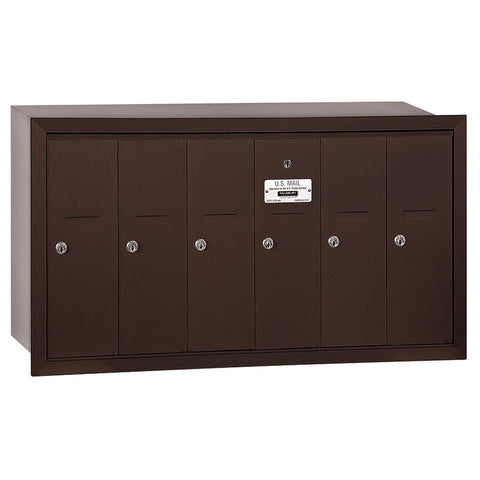 Vertical Mailbox (Includes Master Commercial Lock) - 6 Doors - Bronze - Recessed Mounted - Private Access