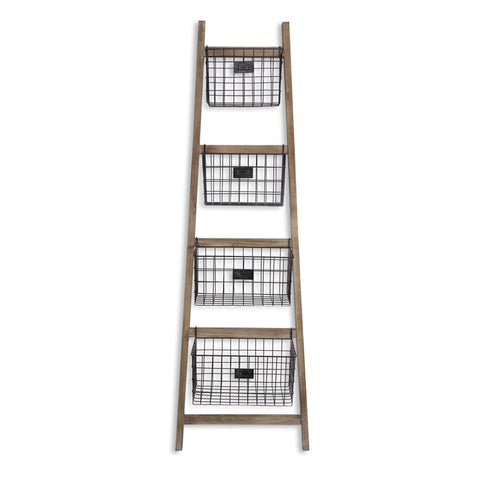 Saffon Wood Storage Ladder  4 Basket Tiers