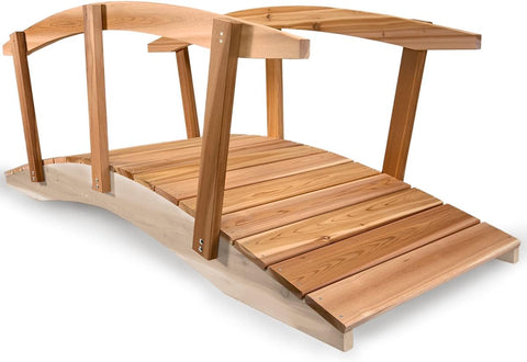 All Things Cedar Wood Garden Bridge 8-ft with Side Rails
