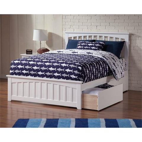 Atlantic Furniture Mission Full Platform Bed with Matching Footboard & Storage Drawers in White