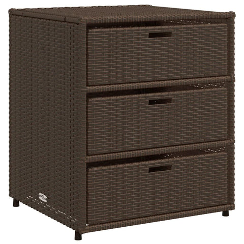 vidaXL Outdoor Storage Box 50 Gal Deck Box PE Rattan with Water-Resistant Bag, Bown 21.7"x23.2"x27.2" Storage Cabinet with 3 Drawers for Cushions & Equipment