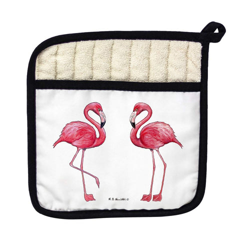 Betsy Drake PT084W Flamingos on White Pot Holder