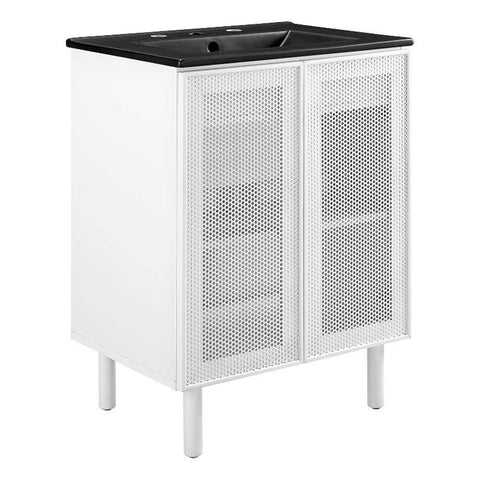 Modway EEI-6679-BLK-WHI Calla 24" Perforated Metal Bathroom Vanity, Black White