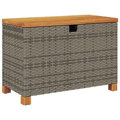 vidaXL Patio Storage Box with Lid/Bench Seat - Durable Gray PE Rattan/Acacia Wood - 31.5" L x 15.7" W x 18.9" H for Garden/Patio - Water- Bag Included