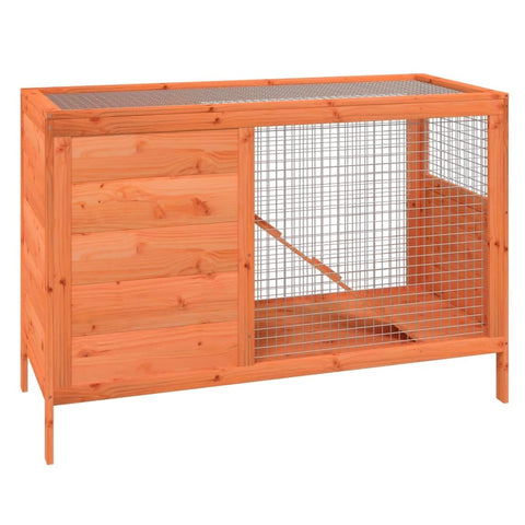 ** vidaXL Rabbit Hutch Pig Pet House Bunny Cage with Run - Brown Solid Pine Wood, Water-Resistant Roof, 2-Tier Design, 40.6"x17.3"x27.4"