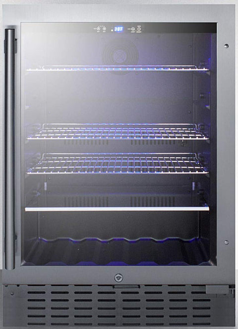 Summit Appliance SCR2466BCSS 24" Wide Built-In Beverage Cooler; 4.2 cu.ft. Capacity; Seamless Stainless Steel Trimmed Glass Door; Auto Defrost; Front Lock and Stainless Steel Cabinet