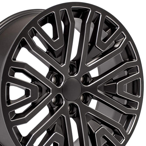 OE Wheels CV37 22 Inch Rim Fits Sierra 1500 Style 6x139.7 22x9 Satin Black with Milled Edge - Hollander 5906 (1)
