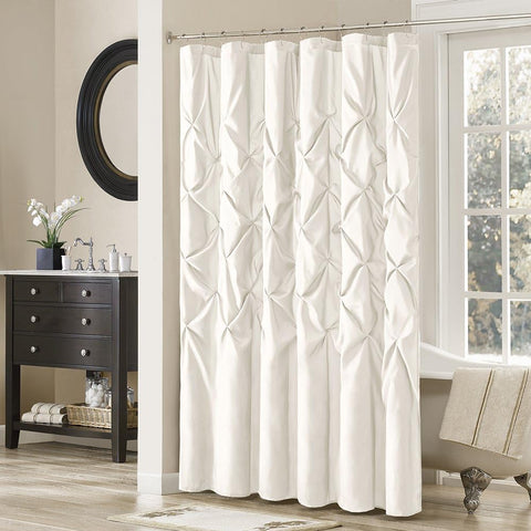 Oakestry Laurel White Geometric Textured Shower Curtain Light-Filtering Contemporary Style Bathroom Decor Bathroom Accessories Romantic Bath, 72 X 72, Cream