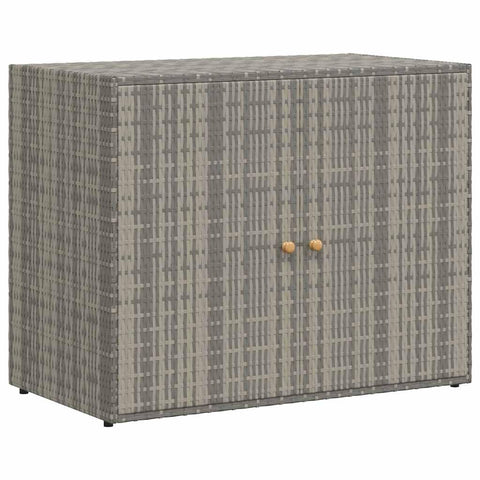 vidaXL Garden Storage Cabinet, Outdoor Tool Chest, Gray Poly Rattan with Solid Acacia Wood Door Knobs, Powder-Coated Steel Frame, Weather-Resistant Design, 39.4"x21.9"x31.5"