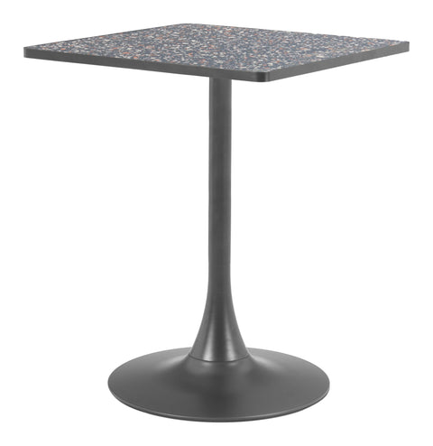 Spot Bistro Table Black, Multicolor Dining Table, Modern Style, Faux Terrazzo MDF Square Shape Tabletop, Steel, Indoor Dining, 23.8" W x 23.8" D x 29.9" H