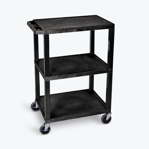 LUXOR WT34S Tuffy Utility Cart - Three Shelves, 4" Silent-Roll, Full-Swivel Heavy-Duty Casters, Two with Locking Brake, Multipurpose Storage for Video Projector, TV, Laptop, NSF Certified
