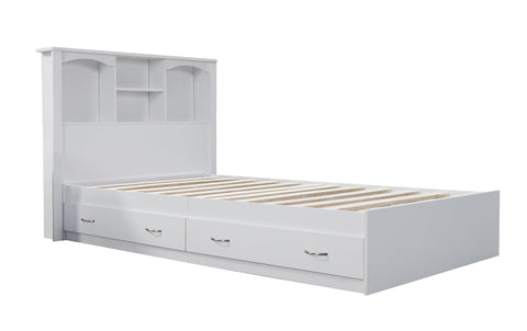 OS Home and Office Furniture Twin Size Bookcase Headboard and Platform Bed White