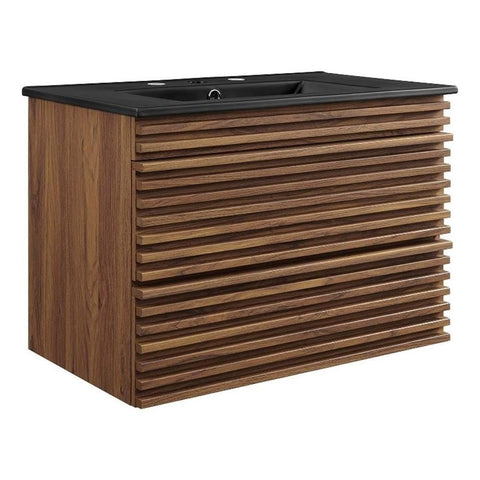 Modway Render 30" Wall-Mount Bathroom Vanity in Walnut Black