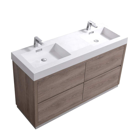 Kube Bath Bliss 60" Double Sink Butternut Free Standing Modern Bathroom Vanity