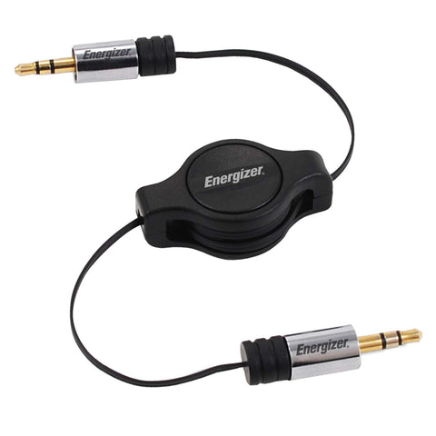 Energizer Ultimate AUX Cable 4ft Retractable Auxiliary 3.5mm Audio Cord for Car Male to Male, Black 4 Feet