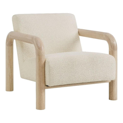 Modway Sereno Modern Boucle Fabric Accent Chair in Cream Oak with Rounded Wood Armrests – Upholstered Lounge Chair for Living Room or Bedroom