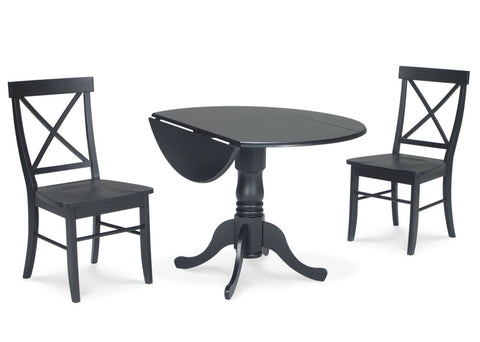 42" Dual Drop Leaf Dining Table with 2 Chairs, Black