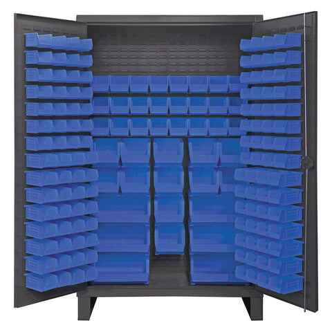 Durham HDC48-162-5295 Lockable Cabinet with 162 Blue Hook-On Bins, 48" Wide, 12 Gauge