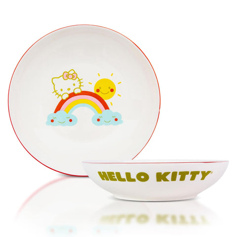 Sanrio Hello Kitty Rainbow 9-Inch Ceramic Coupe Large Dinner Bowl For Serving Pasta, Salad, Cereal