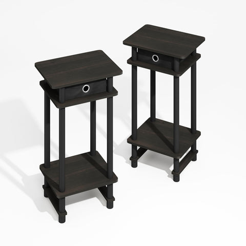 Furinno Turn-N-Tube Tall End Table Side Table with Bin Black Espresso/Brown Set of 2