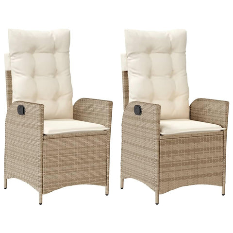 vidaXL Beige Reclining Garden Chair with Cushions 2 Pcs | Adjustable Armrests Outdoor Seating Removable Durable Weather Resistant Design Patio Set Recliner Cushion Furniture Poly Rattan