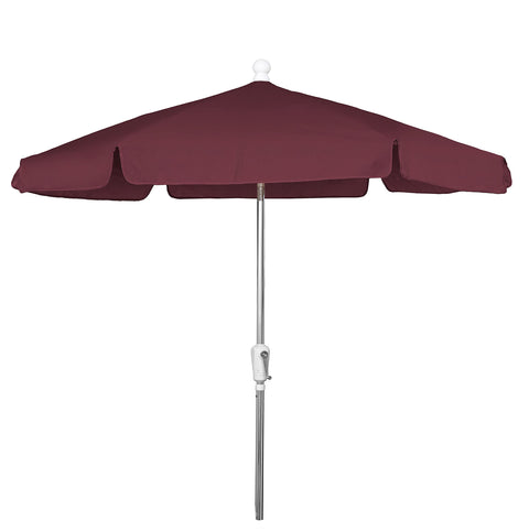 7.5' Hex Garden Tilt Umbrella 6 Rib Crank Bright Aluminum with Burgundy Vinyl Coated Weave Canopy