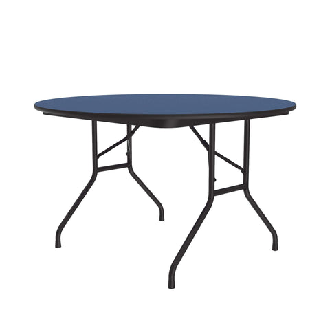 Correll 48" Round, Commercial Folding Table, Blue HP Laminate Top, Heavy 3/4" Thick Core, USA Made, Portable, Strong Steel Apron (CF48PX-37)