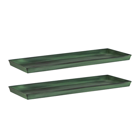 Achla Designs Galvanized Steel Planter Tray, Green, Medium, 2-Pack