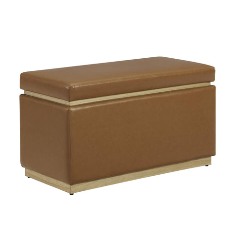 Linon Blanche Rectangle Ottoman Caramel Pu