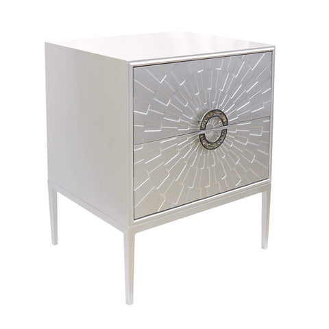 Pasargad Home Luna Wooden Nightstand, 2 Drawers and Silver Metal Frame, Cabinets for Living Room, Home Office, Bedroom - Silver