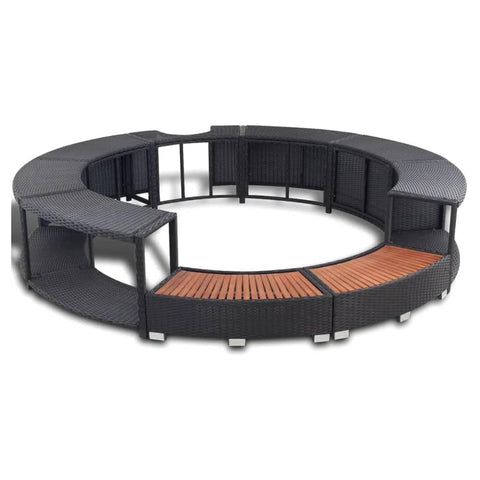 Oakestry Outdoor Hot Tub Surround Black Poly Rattan Frame Modular Spa Enclosure Modern Wicker Style Waterproof Weather Resistant Decking Built in Storage Compartments Integrated Power Pack Cutout