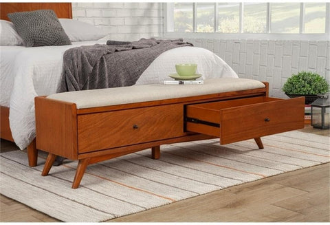 Alpine Furniture Flynn Mid Century Bench, 59" W x 15" D x 18.5" H, Acorn