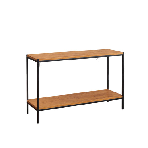 Caffoz Brooklyn Series Industrial Console Table, Modern Rustic Wood Accent Laptop Table Sofa Table with Storage Shelf Metal Frame for Hallway Entryway Living Room Bedroom, Oak Brown