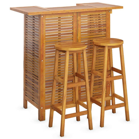 vidaXL 5 Piece Patio Bar Set - Acacia Wood Bar Table and Stools with Footrests - Oil Finished Outdoor Furniture for Gardens and Terraces
