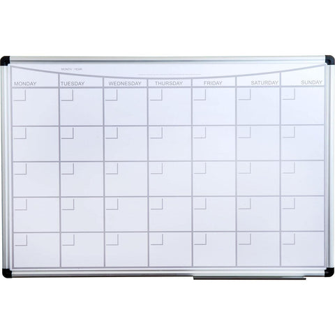 Floortex Viztex Lacquered Steel Magnetic Monthly Planner Dry Erase Board, Aluminum Frame, 36" x 24, FCVLMP3624A