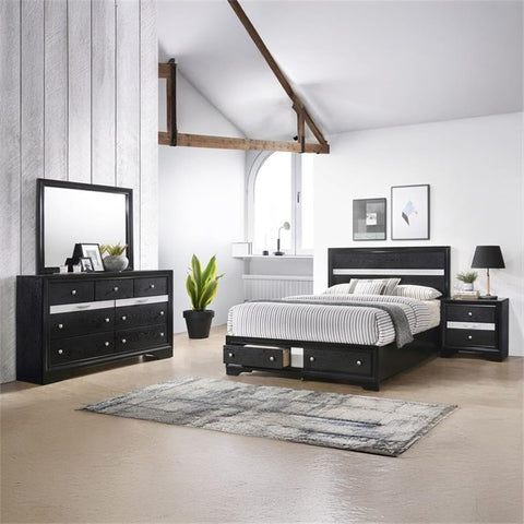 Matrix Traditional Style King 4 PC Storage Bedroom Set in Black Made with Wood