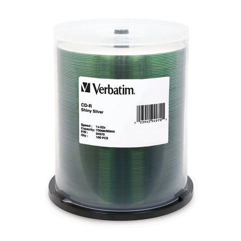 Verbatim CD-R 700MB 52X Shiny Silver Silk Screen Printable - 100pk Spindle (94970)