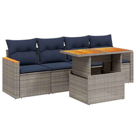 vidaXL Patio Sofa Set with Cushions 5 Piece, Outdoor Sectional Sofa Couch, Patio Conversation Set for Garden Backyard, Gray Poly Rattan