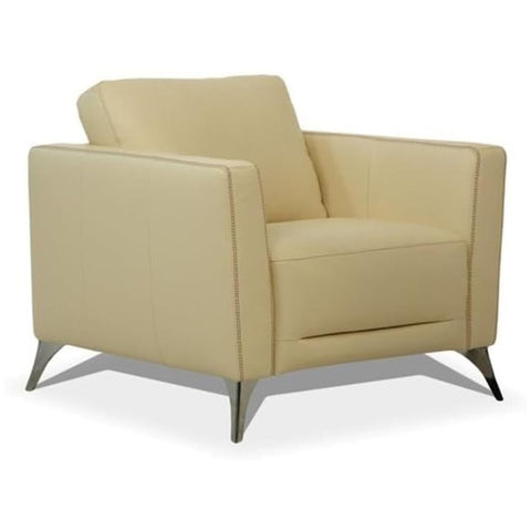 Oakestry Malaga Leather Accent Chair Cream Premium Upholstered Comfortable Modern Transitional Living Room Furniture Elegant Wooden Frame Stylish Office Lounge Seating Premium Home Décor Chair
