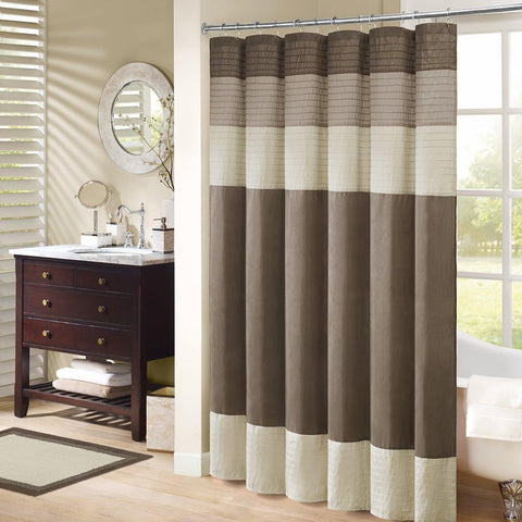 Oakestry Amherst Pleated Design Bathroom Premium Spa Quality Modern Light-Filtering Shower Curtains for Bathroom, 72x72 Inches, Natural
