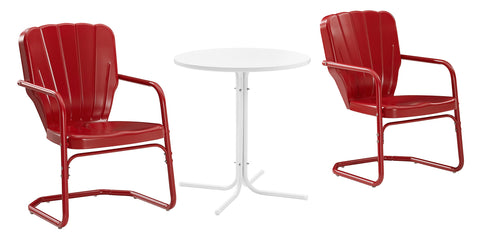 Ridgeland 3Pc Retro Outdoor Bistro Set Bright Red Gloss/White Satin - Bistro Table & 2 Chairs