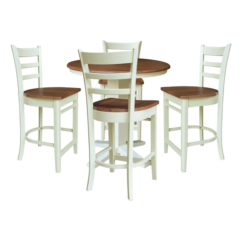 IC INTERNATIONAL CONCEPTS 36" Solid Wood Round Pedestal Dining Table with 4 Counter Stools - Multi-Color