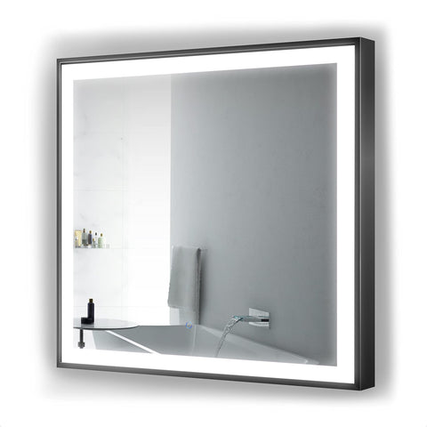 Krugg | Soho LED Bathroom Framed Mirror | Lighted Vanity Mirror Includes Dimmer & Defogger | Wall Mount Vertical or Horizontal Installation (Black, 36Wx36L)