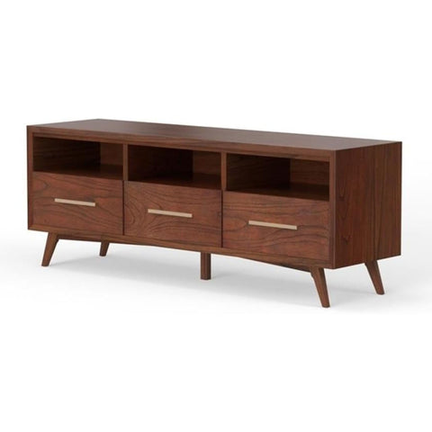Oakestry Gramercy TV Console Walnut Mid Century Modern Entertainment Center Solid Wood Media Cabinet Cable Management Storage Drawers Sliding Doors Low Profile Sleek Design Durable TV Stand