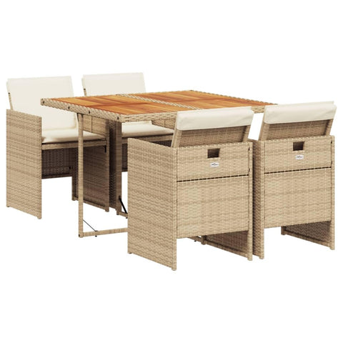 vidaXL 5 Piece Garden Dining Set with Cushions Synthetic Rattan Beige