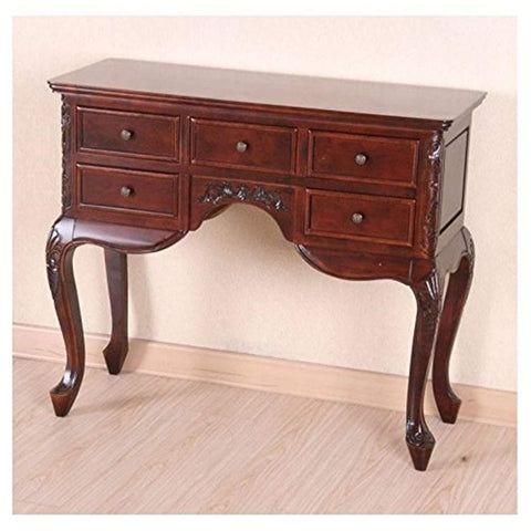 International Caravan Furniture Piece Carved 5-Drawer Queen Anne Wall Table
