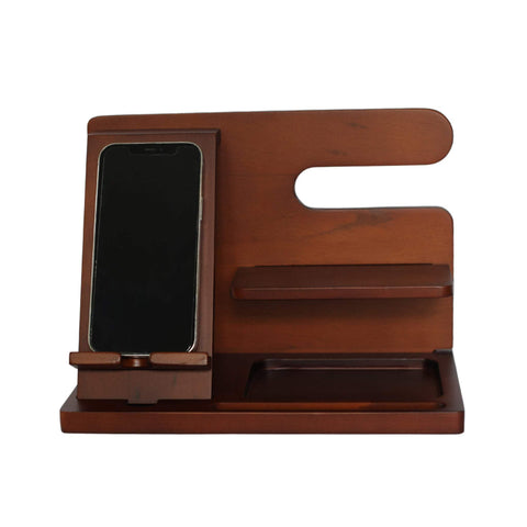 Creative Gifts International Dark Wood Charging Shelf Valet | Wood Docking Station for Phone, Wallet, Keys and Watch | Desk Organizer for Home or Office